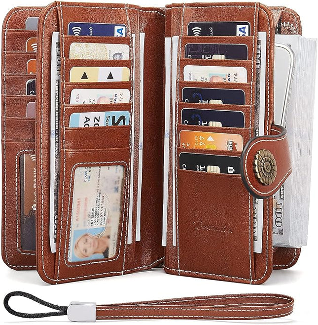 BOSTANTEN Leather Wallet for Women RFID Blocking Zip Around Credit Cards Holder Phone Clutch