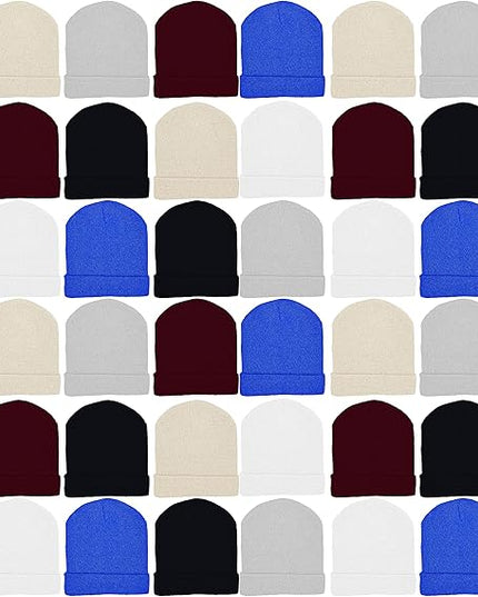 48 Pack Winter Beanies, Bulk Cold Weather Warm Knit Skull Caps, Mens Womens Unisex Hats