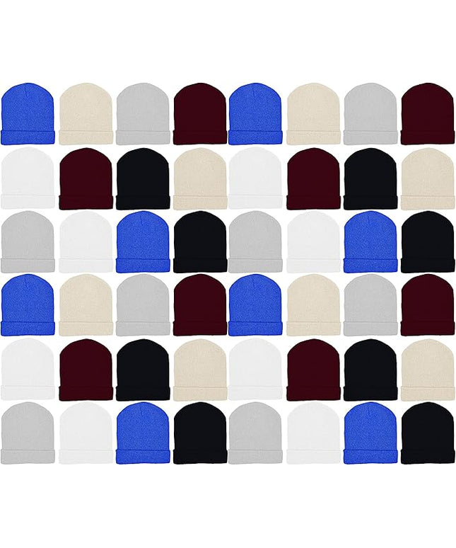 48 Pack Winter Beanies, Bulk Cold Weather Warm Knit Skull Caps, Mens Womens Unisex Hats