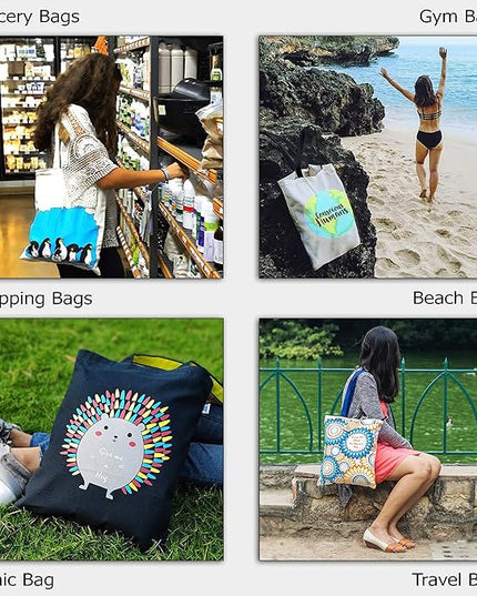 Ecoright Tote Bag for Women with Zipper, Small Tote Bag, Canvas Bag, Reusable Cotton Bag for Beach, Grocery, School & Work