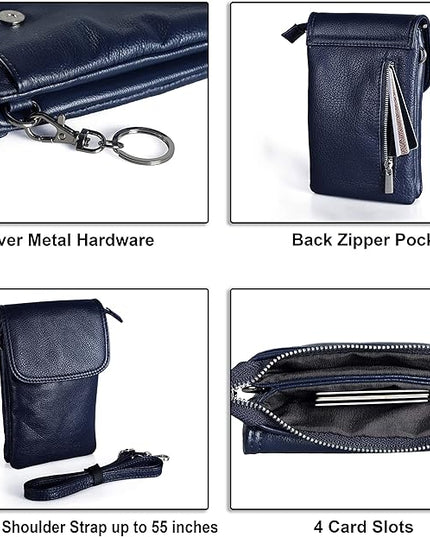 befen Genuine Leather Small Crossbody Bags for Women Cell Phone Bag Cross Body Purses,Silver Zipper