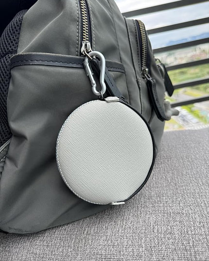 OneJoy Mini Round Coin Purse with Clip on, Lightweight Waterproof Zipper Pouch for Earbuds, Keys, Coins, Compact Travel Storage Case for Women & Men, Xmas Gift [ GreyBeige ]