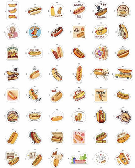 100Pcs Hot Dog Stickers Funny for Water Bottle - Hot Dog Party Decorations, Favors - Food Stickers - Gift for Women & Men