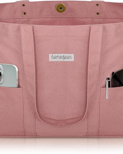 HOMESPON Large Canvas Tote Bag for Women Everything Bag with Pockets and Laptop Sleeve