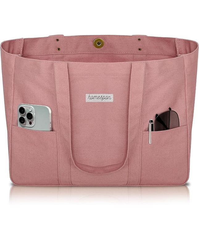 HOMESPON Large Canvas Tote Bag for Women Everything Bag with Pockets and Laptop Sleeve