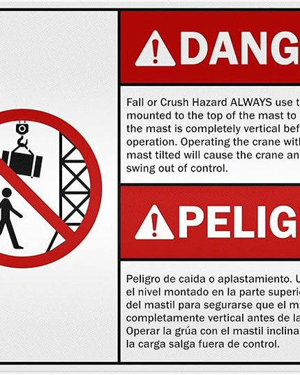 Danger Fall Or Crush Hazard Always Use The Level Mounted Bilingual Sign, 24x30 Inches, 3M EGP Reflective .080 Aluminum, Fade Resistant, Made in USA by My Sign Center