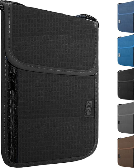 Travel Neck Wallet with RFID Blocking – Passport Holder Organizer Neck Pouch – Portable Easy to Conceal Travel Pouch (Black)