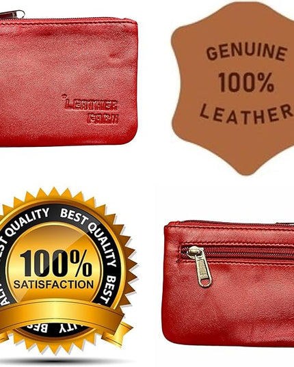 LEATHER FARM's lambskin leather coin pouch/coin purse for both mens and womens. (RED)