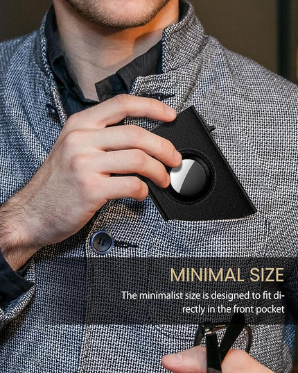 typecase Mens Wallet Card Holder for AirTag: Leather Smart Wallet for Men Compatible with Apple Air Tag, RFID Blocking, Slim, Minimalist - 9-14 Card Capacity | ID Window | Cash Slot (Dark Black)