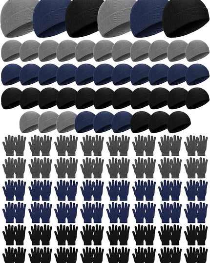 Tarpop 96 Pcs Winter Beanies and Gloves Bulk, Cold Weather Unisex Winter Hat and Gloves for Homeless Men Women