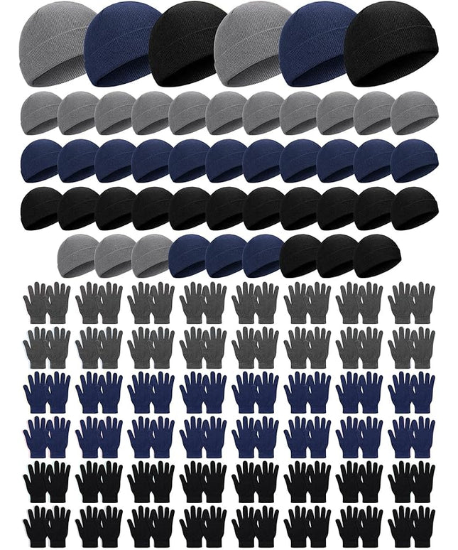 Tarpop 96 Pcs Winter Beanies and Gloves Bulk, Cold Weather Unisex Winter Hat and Gloves for Homeless Men Women
