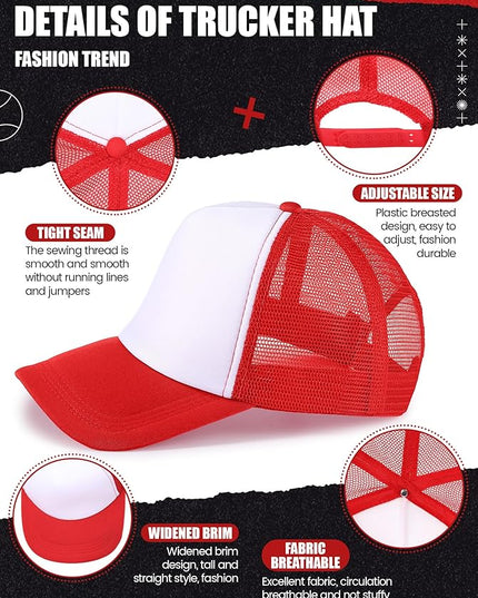 10 Pcs Sublimation Blank Trucker Hats Bulk Mesh Baseball Cap Polyester Mesh Trucker Hat for Men and Women