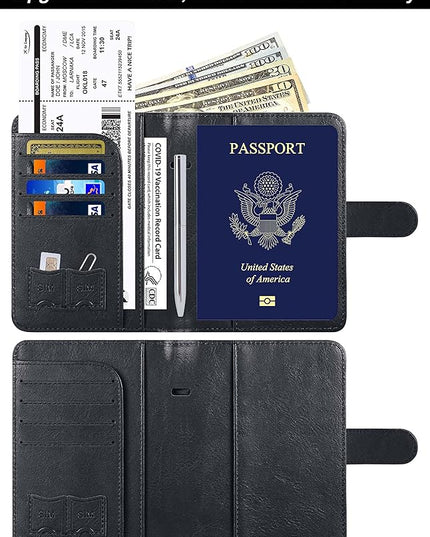 Airtag Passport Holder Cover Wallet Travel Essentials Leather RFID Blocking Case Vacation Luggage Must Haves Travel Accessories for Men Women (117#Black)