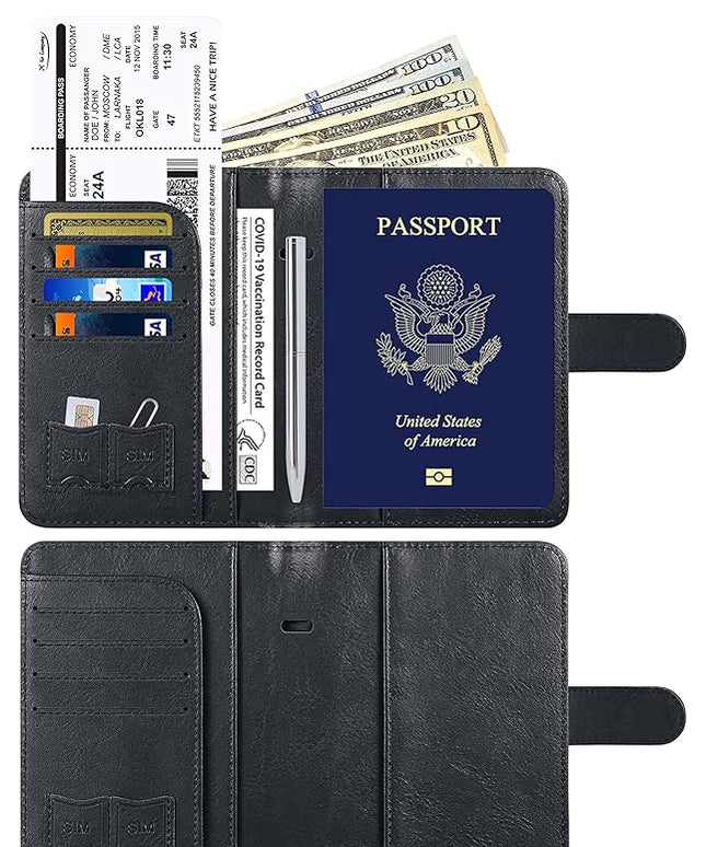 Airtag Passport Holder Cover Wallet Travel Essentials Leather RFID Blocking Case Vacation Luggage Must Haves Travel Accessories for Men Women (117#Black)