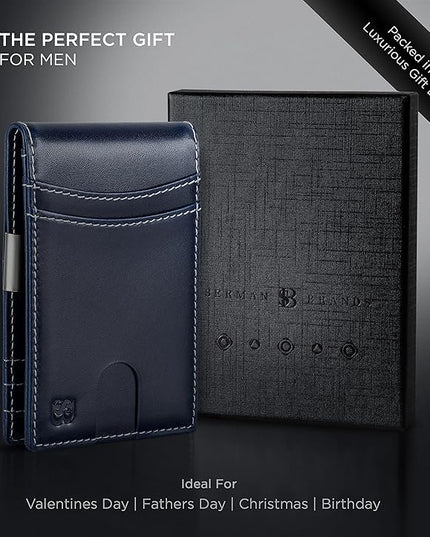 SERMAN BRANDS Mens Money Clip Wallet. RFID Blocking Slim Front Pocket Wallets for Men, Full Grain Leather RFID Minimalist Card Holder | RFID Blocking, Slim, Front Pocket, RFID, Minimalist, Card Holder