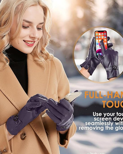 Dsane Womens Winter Leather Gloves Touchscreen Texting Warm Driving Lambskin Gloves for Christmas Gifts