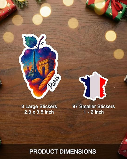 100PCS Paris Stickers Pack Travel Vinyl Waterproof France Sticker for Teens Adults Aesthetic Decal Decorative Funny Car Bumper Decals Water Bottle Helmet Phone Birthday Gift
