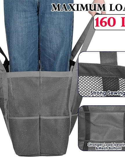 Mesh Beach Bag, Large Beach Tote with Zipper Pocket, Toys Pool Bag for Family Travel Vacation Cruise Essentials