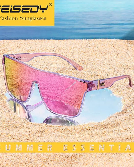 FEISEDY Sunglasses for Women Men, Fashion Mirrored Single Lens, Driving Beach Sunnies UV400 Shades B2996