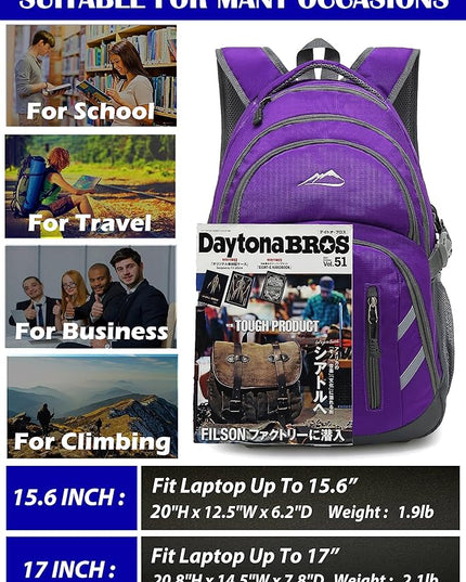 ProEtrade Backpack Bookbag for College Laptop Travel, Fit Laptop Up to 15.6 inch with USB Charging Port Multi Compartment Anti theft, Gift for Women Men (Purple)