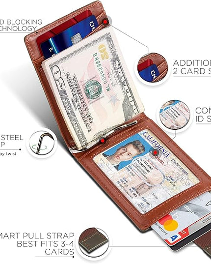 SERMAN BRANDS RFID Blocking Slim Bifold Genuine Leather Minimalist Front Pocket Wallets for Men with Money Clip Thin Mens