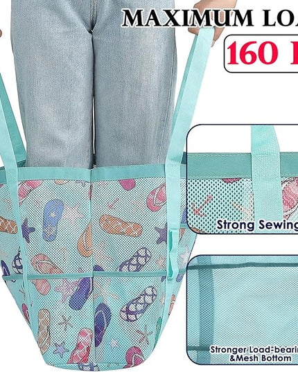 Mesh Beach Bag, Large Beach Tote with Zipper Pocket, Toys Pool Bag for Family Travel Vacation Cruise Essentials
