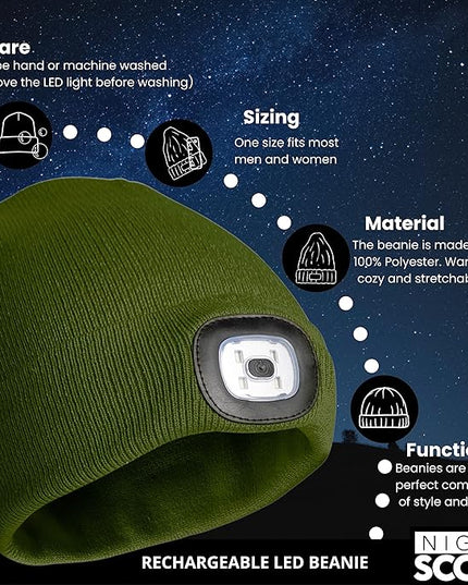 Night Scope Classic Rechargeable LED Warm Knit Beanie Head Light Hat Headlamp for Outdoor Activities