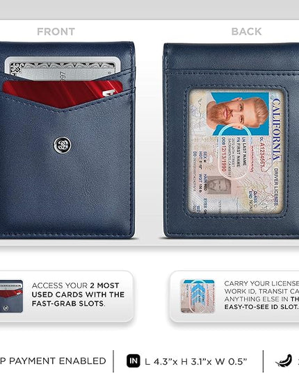 Suavell Slim Wallets for Men. Minimalist Bifold Wallet With Money Clip & ID Window. RFID Blocking Credit Card Holder Front Pocket Wallet, Gifts For Men - Husband Father On Birthday Anniversary