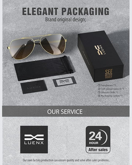 LUENX Aviator Sunglasses for Men Women Polarized New Shades Large Metal Frame - UV 400 Protection