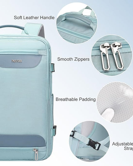PIJUSHI Travel Backpack for Women Flight Approved Carry on Bag 16 inch Laptop Personal Item Daypack with Shoe Compartment(PE038 Blue)