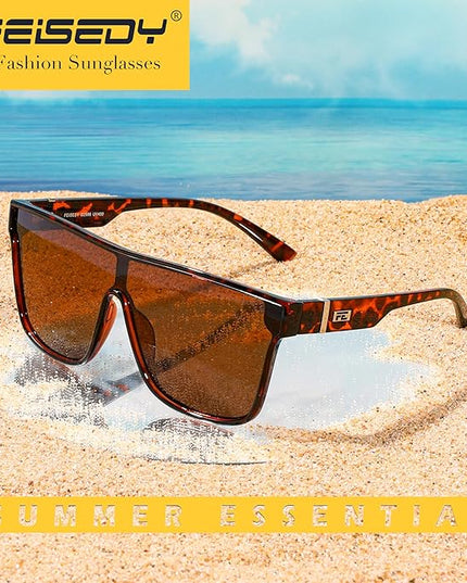 FEISEDY Sunglasses for Women Men, Fashion Mirrored Single Lens, Driving Beach Sunnies UV400 Shades B2996
