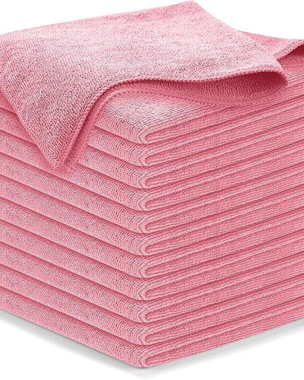 USANOOKS Microfiber Cleaning Cloth Light Pink - 12 Pcs 12.5"x12.5" - High Performance - 1200 Washes, Ultra Absorbent Towels Weave Grime & Liquid for Streak-Free Mirror Shine - Car Washing Cloth