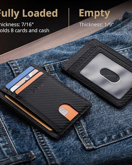 Buffway Slim Minimalist Front Pocket RFID Blocking Leather Wallets for Men and Women - Carbon Fiber Black