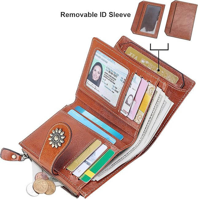 Lavemi Womens Leather Wallet Small Compact RFID Blocking Credit Card Case Purse with Zipper Pocket | Small, Compact, RFID Blocking, Zipper Pocket, Small, Compact