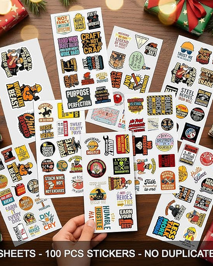 100 Pcs Hard Hat Stickers for Car Laptop Water Bottle Wall Book Waterproof Vinyl Decal Construction Electricians Mechanics Military Sticker Souvenir Birthday Gift for Men Women Teen