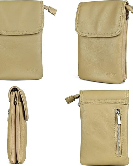 befen Genuine Leather Small Crossbody Bags for Women Cell Phone Bag Cross Body Purses,Silver Zipper