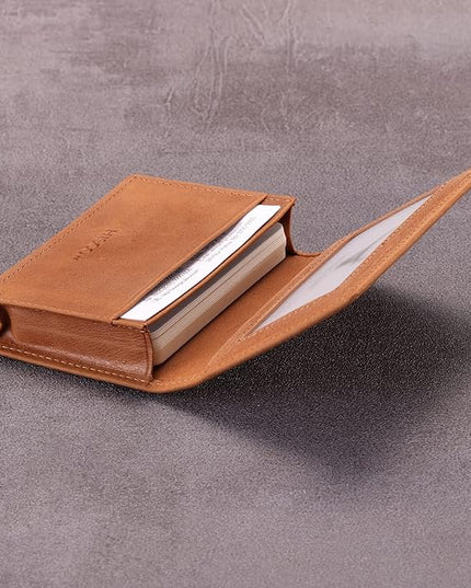 Leather Business Card Case Holder for Men & Women, Italian Calfskin