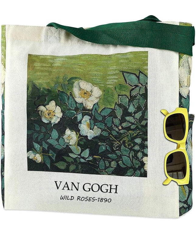 AUSVKAI Cute Canvas Tote Bag for Women, Reusable Designer Bags with Handles Pockets&Snaps for College Beach Everyday Grocery