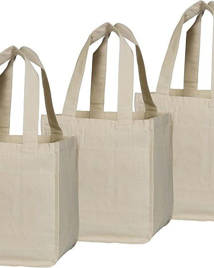 Best Canvas Grocery Shopping Bags with Bottle Sleeves - Cloth Tote Shopping Bags Heavy duty and Premium - Reusable Grocery Tote Bags - Washable & Eco-friendly Wine Bags with Handles (1 Bag)