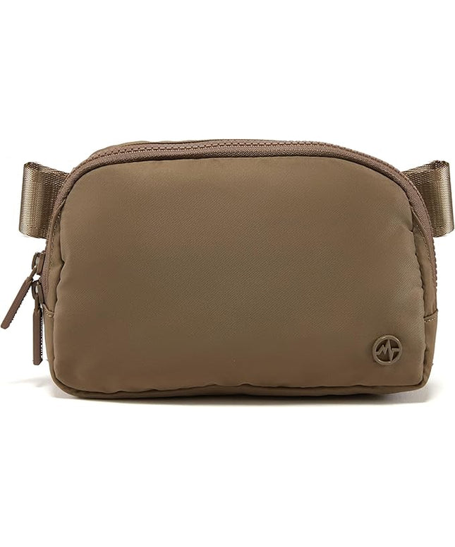 Pander Two Way Zipper Fanny Pack Nylon Everywhere Belt Bag for Women, Water Repellent Waist Packs, Crossbody Bags with Adjustable Strap (Gray Brown)