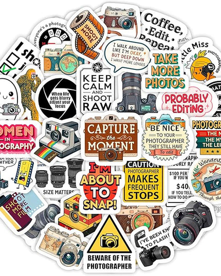 100Pcs Photography Stickers for Water Bottle and Laptop - Photography Party Supplies - Gifts for Photographer - Photo and Camera Stickers - Gift for Women & Men