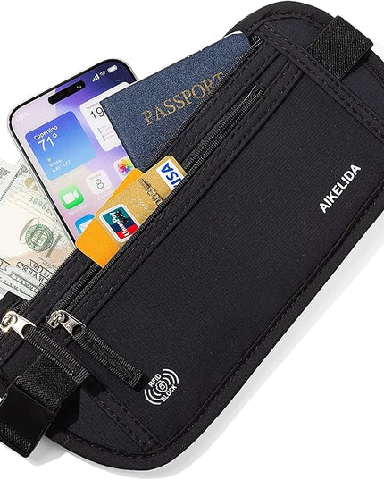 Money Belt - Slim Passport Holder RFID Blocking Travel Wallet Undercover Fanny Packs for Men Women - Black