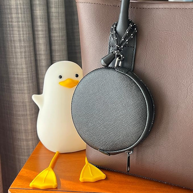 OneJoy Mini Round Coin Purse with Clip on, Lightweight Waterproof Zipper Pouch for Earbuds, Keys, Coins, Compact Travel Storage Case for Women & Men, Xmas Gift [ Black ]
