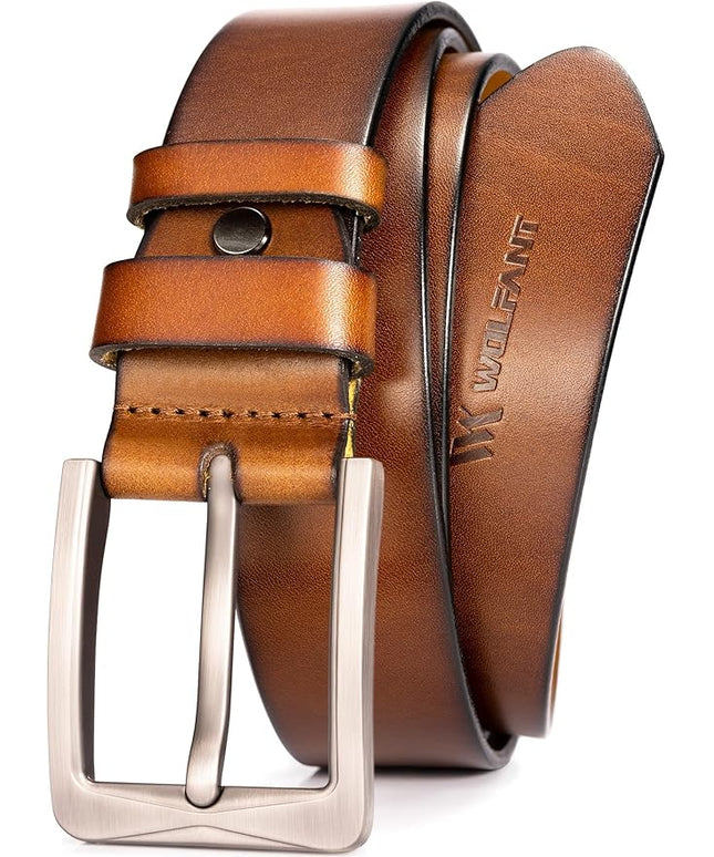 WOLFANT 1.5" Full Grain Leather Belt for Men in Gift Box,100% Italian Real Solid Leather