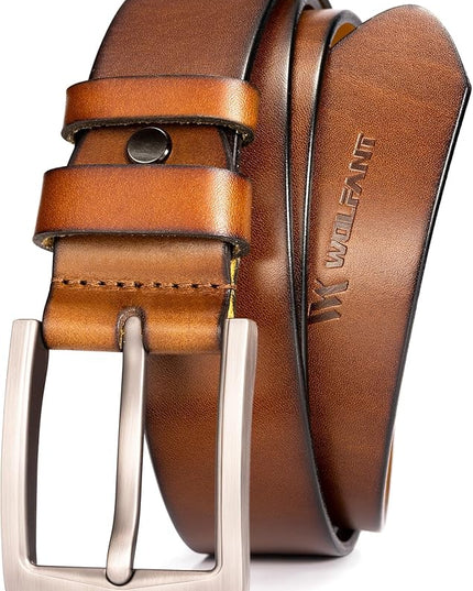 WOLFANT 1.5" Full Grain Leather Belt for Men in Gift Box,100% Italian Real Solid Leather