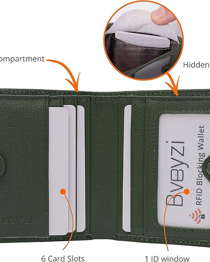 Bveyzi Ultra Slim Small RFID Wallet for Women, Leather Tiny Thin Bifold Pocket Ladies Wallet