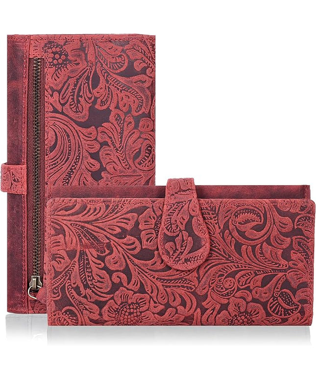 Real Leather Women Wallet Leather with RFID Blocking -Trifold Card Holder Designer Ladies Clutch with ID Window Wallets