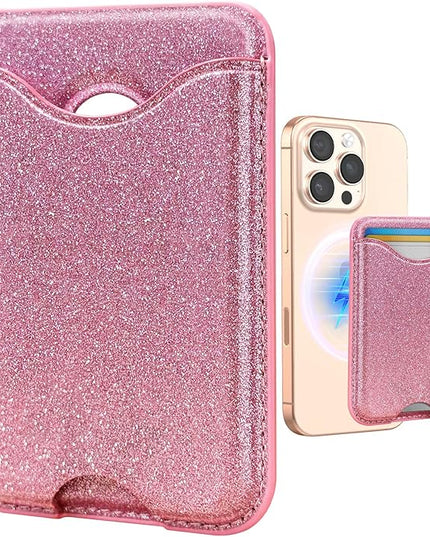 Shorogyt Compatible with Magsafe Wallet Magnetic Card Holder - Glitter Pk Phone Wallets for Women Teen Girls Fashion for iPhone 16/15/14/13/12 Series Slim for Apple Mag RFID Magnet, Fit 3 Cards