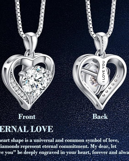 Moissanite Necklace for Women, 1-3 Carat Heart Necklace Engraved with 'I LOVE YOU', Birthday Gift for Wife, Anniversary Present for Wife Women, Jewelry Gifts for Christmas Valentine's Day
