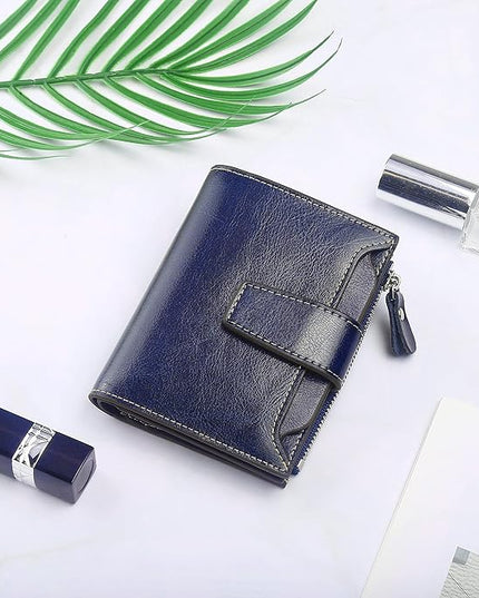 Lavemi Small Compact Women Wallet RFID Blocking Genuine Leather Bifold Purse with ID Windows